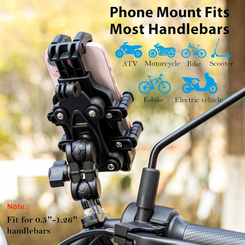 EMERK Motorcycle Phone Mount Holder - [Dual Vibration Dampener] [Anti-Shake Anti-Theft] Bike Phone Holder, Adjustable Handlebar Cellphone Cradle for Bicycle Road Scooter ATV Fit 4.7''-7.2'' Smartphone - Image 5